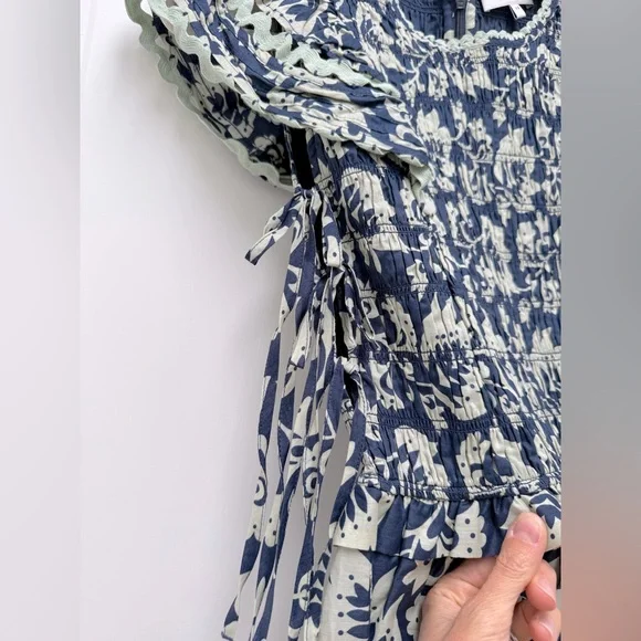 Sea NY Linda Smocked Blue and Green Patterned Mini Dress - Picture 3 of 5